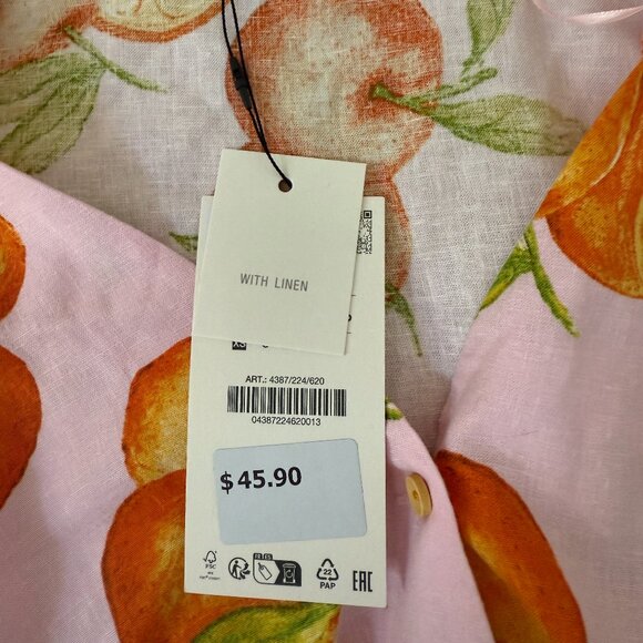 Zara Printed Linen Blend Crop Top Oranges On Pink Background size XS - Picture 3 of 3